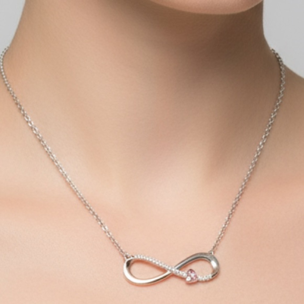 Sterling Silver 10K .10ct Diamond Infinity Pendant with Chain Necklace